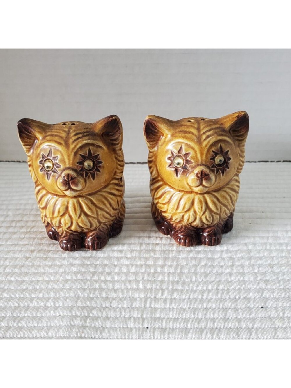 Cat Salt Pepper Shakers Ceramic Vintage 2.75" Googly Eyes MCM Japan 60s 70s